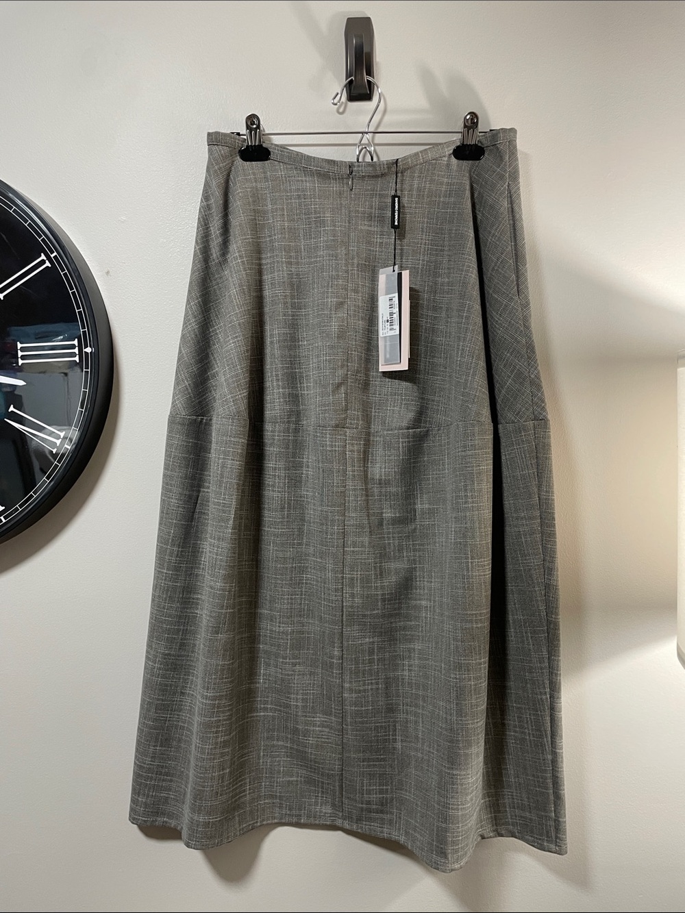 Sandro Ferrone Plaid Midi A-Line Skirt in Gray
